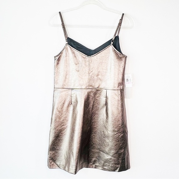 1. State Mini Slip Dress Faux Leather Metallic Silver Foil Slip Size 6 New NWT - Picture 4 of 9